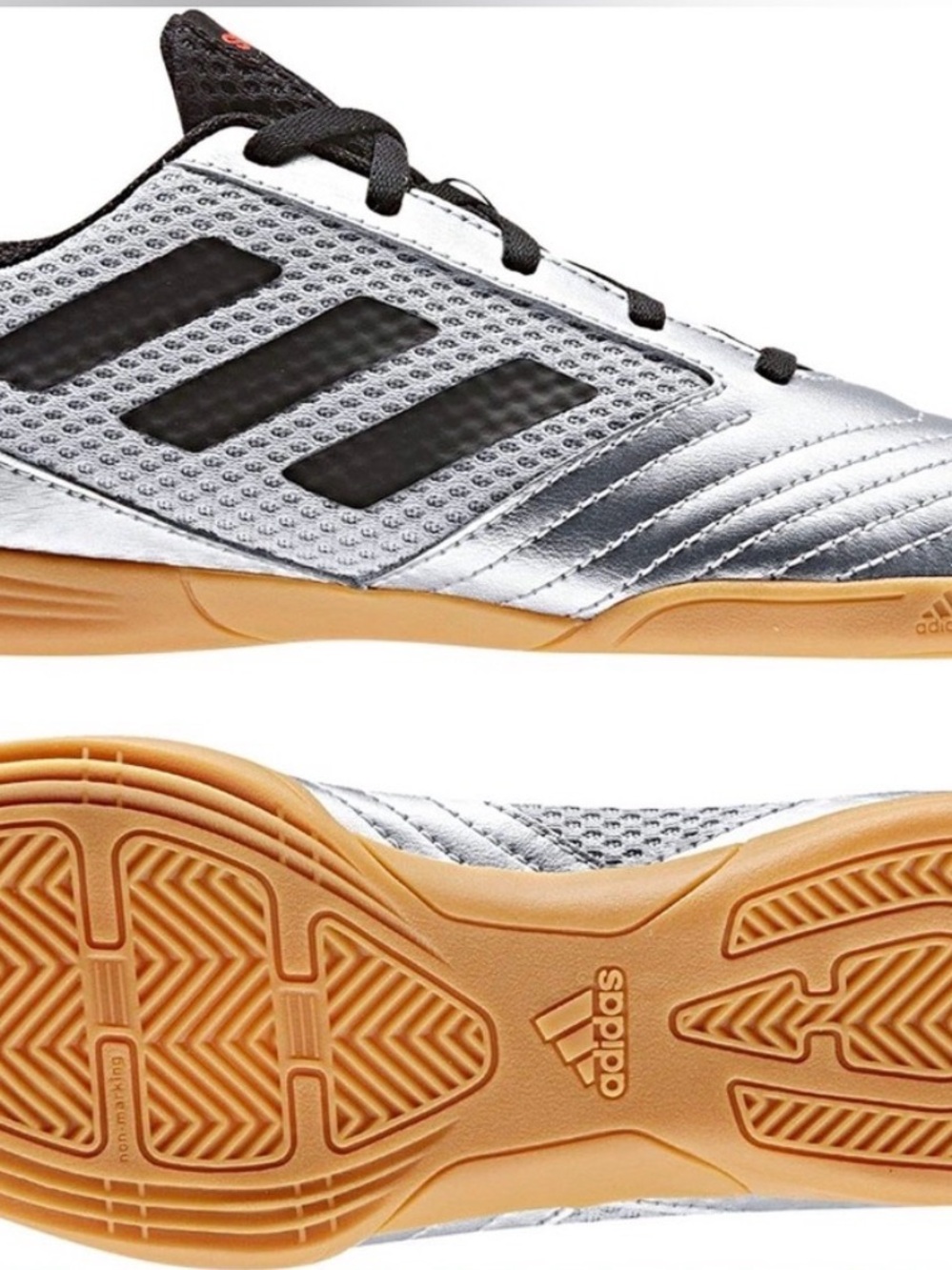 adidas Kids Silver & Black Indoor Soccer Sneakers